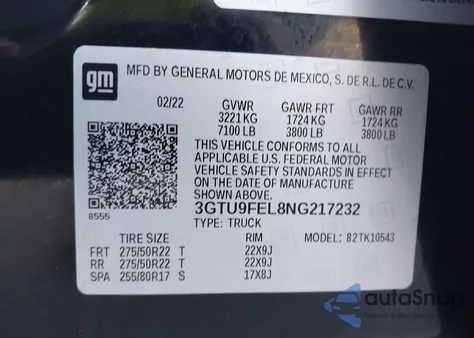 2022 GMC Sierra 1500 Limited 4Wd Short Box Denali z USA, uszkodzony, nr VIN 3GTU9FEL8NG217232